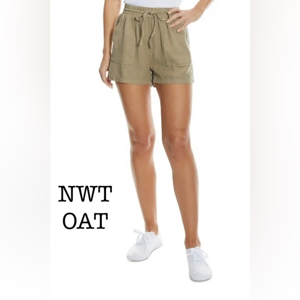 NWT OAT New York Y2K Style High Waist Drawstring Linen Mom Shorts in Sage size S